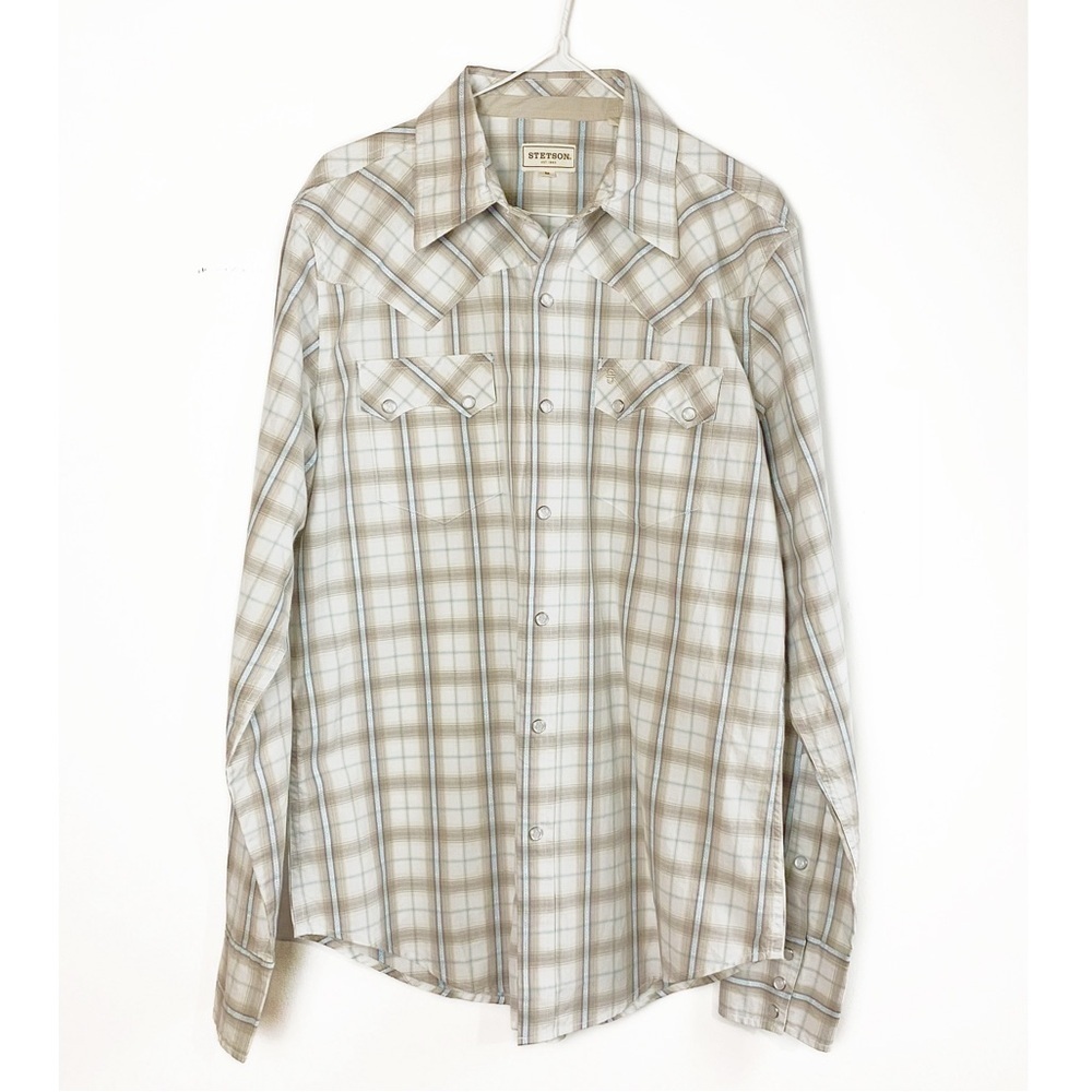 Stetson NWT Dobby Plaid Western button down Mens size M